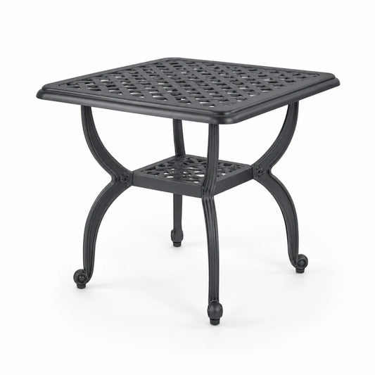 Table de jardin carrée en aluminium noir 70x70x71cm