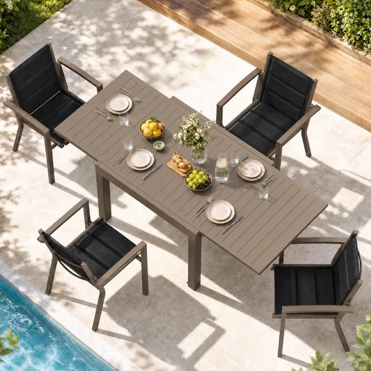 Ensemble de Jardin en Aluminium avec Table Extensible et 4 Chaises