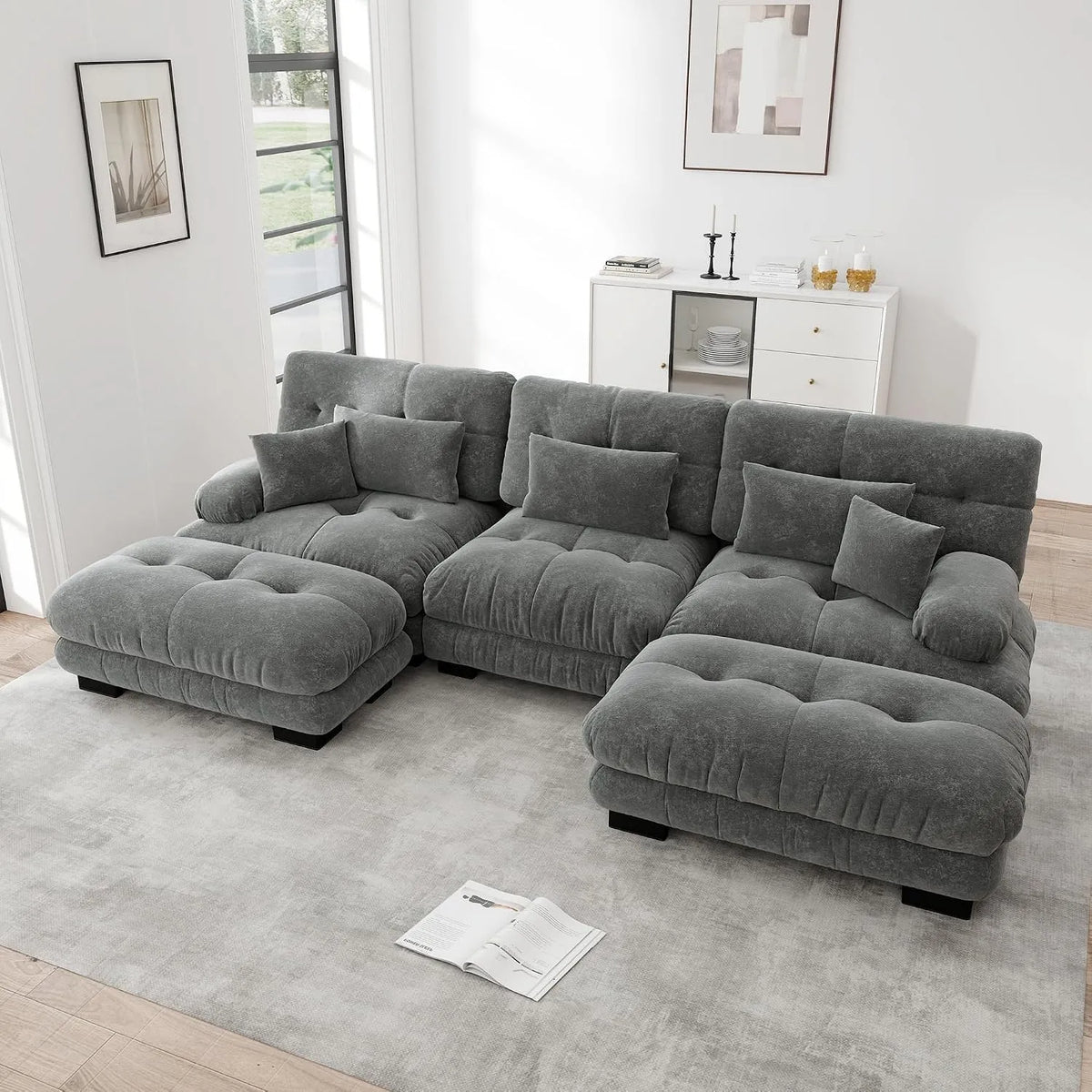 Module d'angle pour canapé — modulaire, forme en U, 313 × 145 × 81 cm, gris