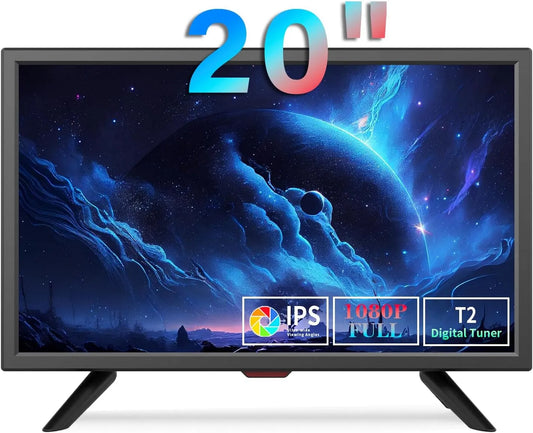 Smart TV, 20 pouces, 12 V, téléviseur, HDMI, USB, DVB-T2, Adaptateur 12V voiture et secteur, Entrée AV, Port USB, Télécommande incluse