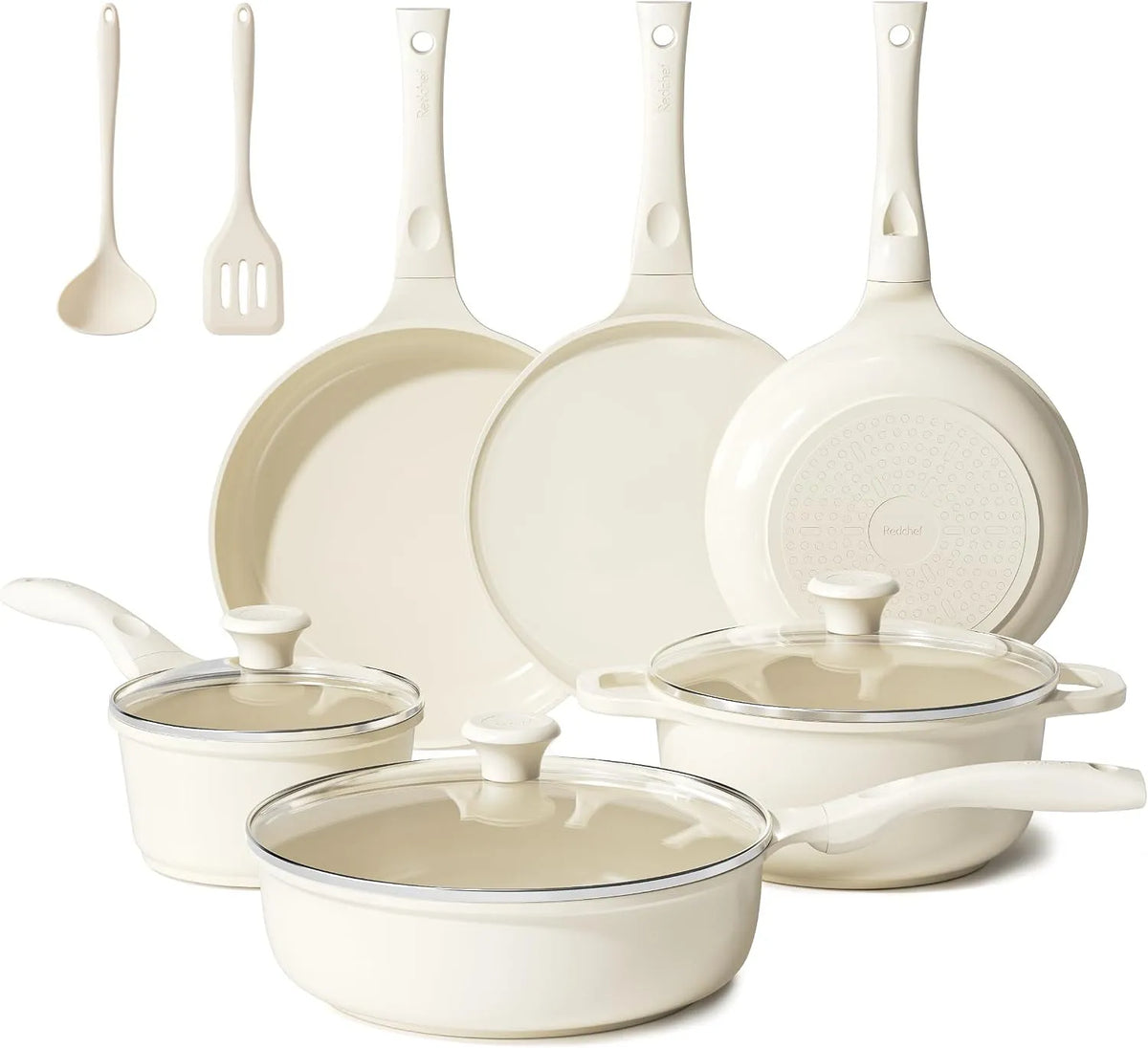 Ustensile de cuisson, Sans PTFE, Sans PFAS, ustensile de cuisine, Redchef Lot de 11 casseroles en céramique avec couvercle en verre