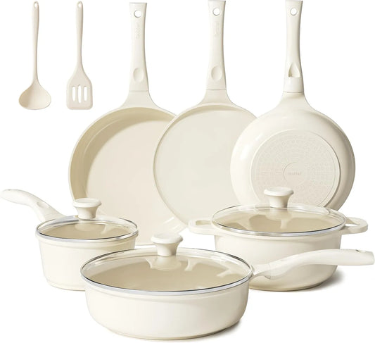 Ustensile de cuisson, Sans PTFE, Sans PFAS, ustensile de cuisine, Redchef Lot de 11 casseroles en céramique avec couvercle en verre