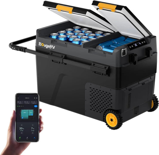 Réfrigérateur, 49 L, 12 V, BougeRV CRD2 V2.0, roulettes de déplacement, Double Zone Glacière Voiture 49L, -20°C~20°C, Nouveau 2026