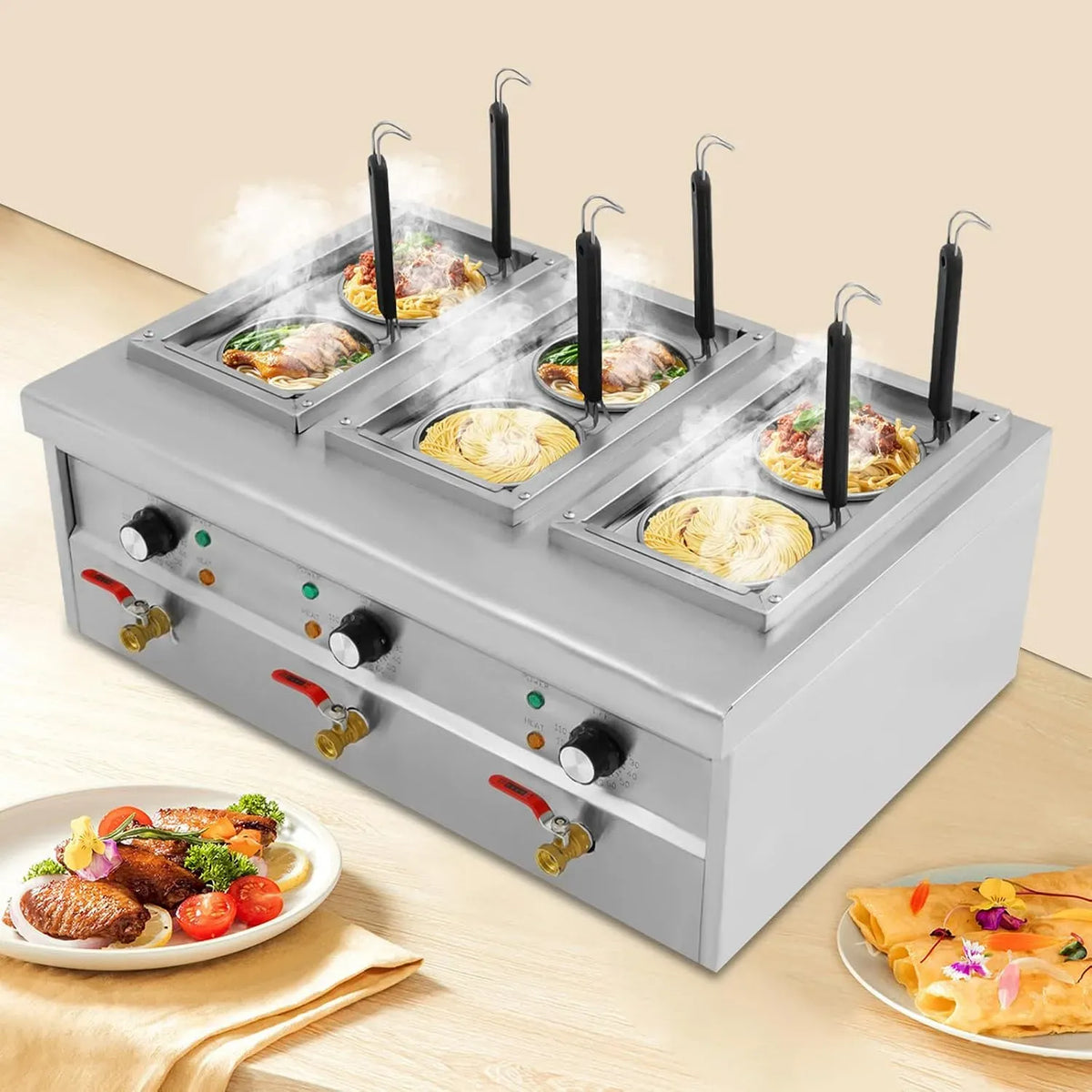 Machine à pâtes, 9 L, 2500 W, 30 à 110 °C, 220 V, machine à nouilles, professionnel, restaurant, 2 zones de température, 6 paniers