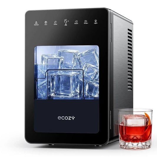 Machine à glaçons, ecozy, minuteur, Ice Cube Maker pour Bar à Domicile & Whisky, Minuteur 24 h, 96 Glaçons/Jour, 2 Glaçons en 30 Min