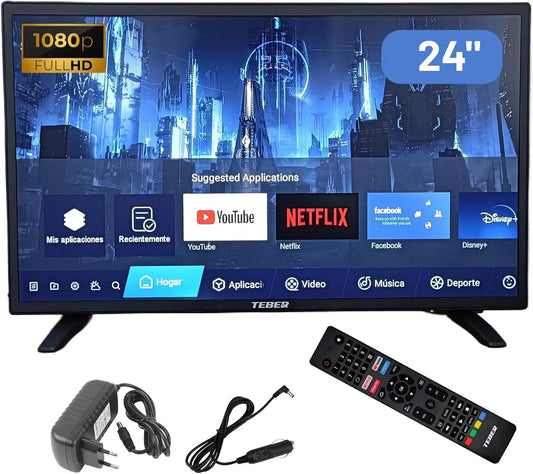 Smart TV V, 24 V, 230, 24 pouces, 1920 × 1080, 12 V, téléviseur, Bluetooth, DVB-S2, Full HD, camping, camping-cars, TEBER, T2, commande vocale
