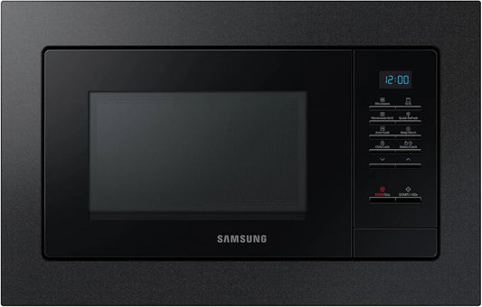 Samsung MG20A7013CB/EG Micro-ondes, 28 cm, 20 L, 850 W, encastrable, four micro-ondes, noir, avec cadre de montage, plaque crusty, intérieur en émail