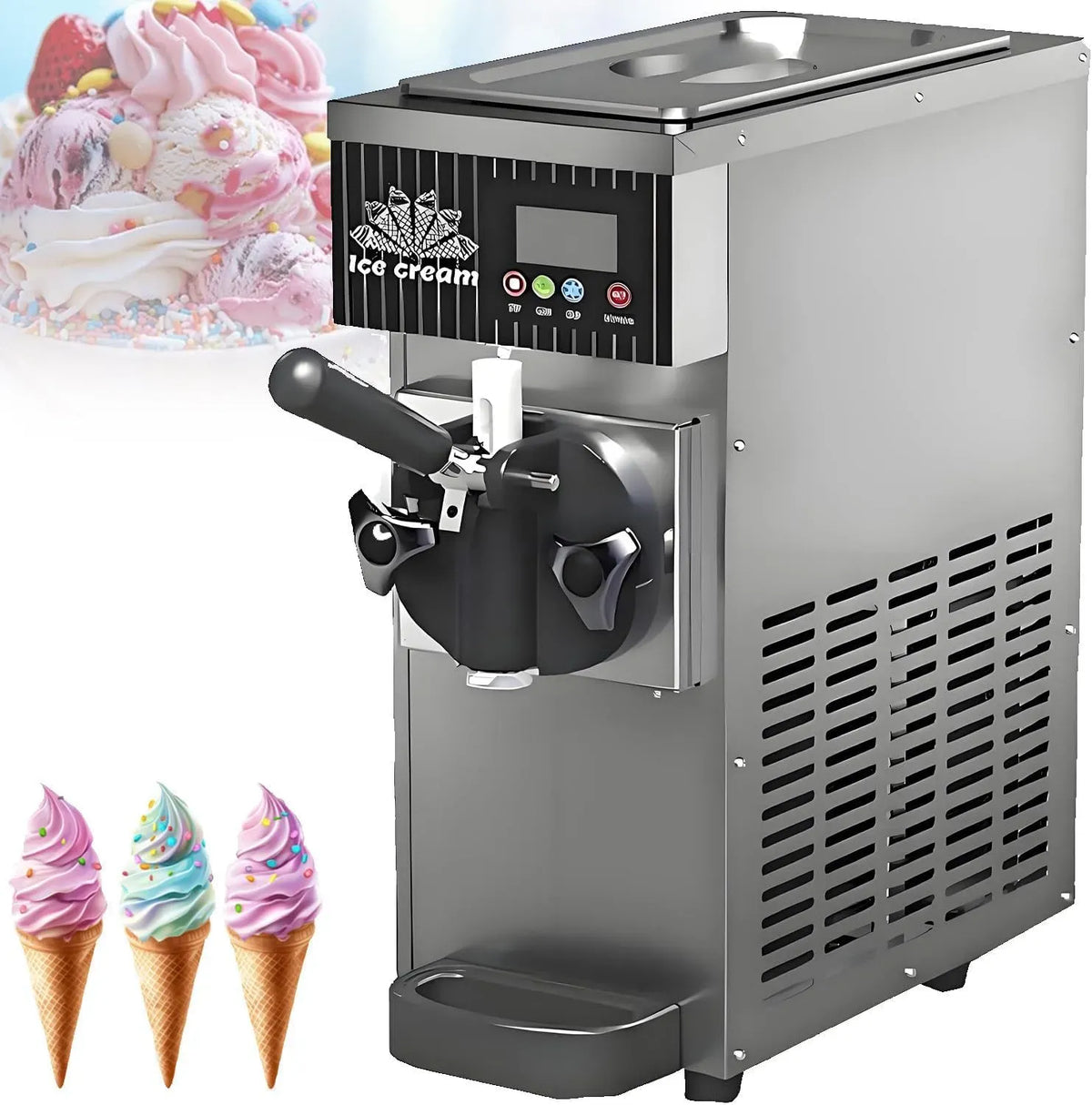 Machine à Glace, machine à glace et sorbet, 450 W, tactile, écran LCD, professionnel, gris, pour la Maison Grey