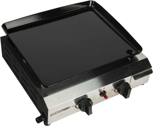 Produit Argenté, WERKA PRO Plancha à Gaz 2 Brûleurs, 8 KW, Surface de Cuisson 40 x 34 cm