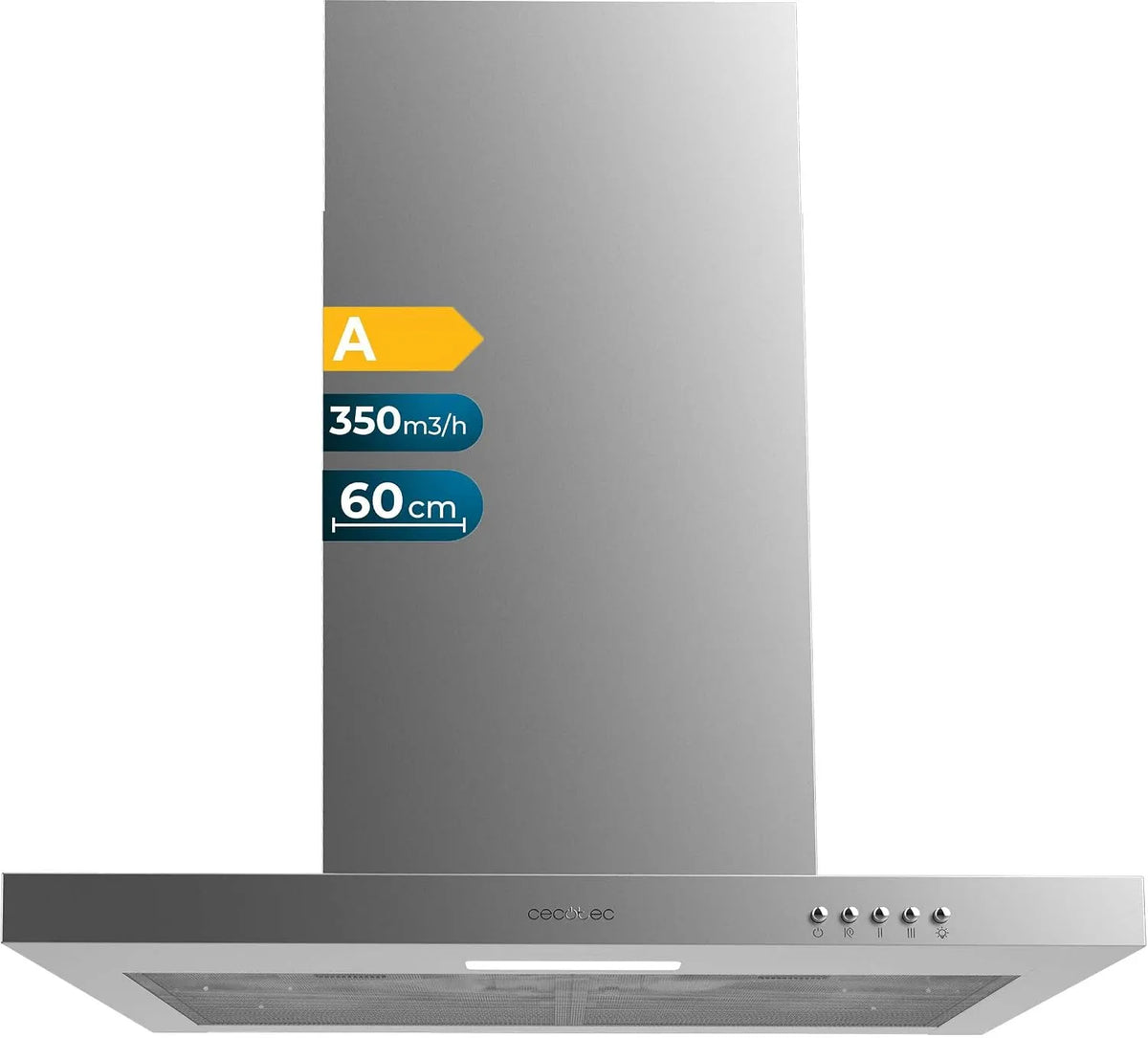 Cecotec Bolero Flux TM m3/h Hotte aspirante, 60 cm, 350 m3/h, hotte de cuisine, 3 niveaux, acier inoxydable, moteur 70 W, Puissance d'aspiration 350