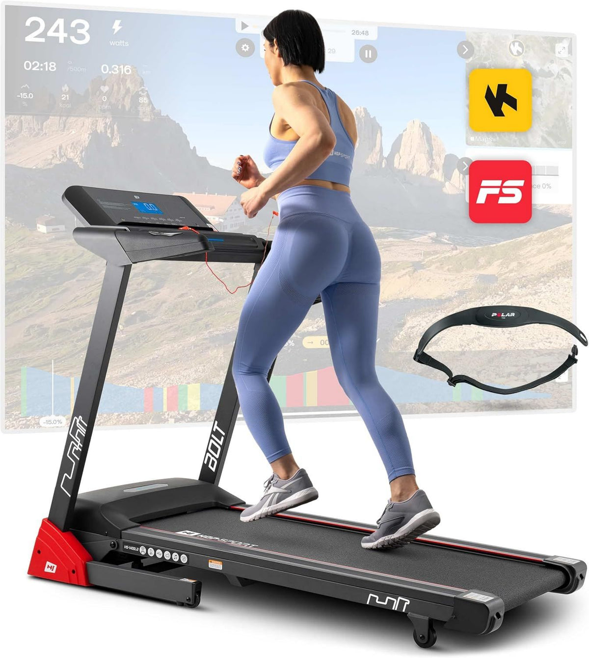 Tapis de course – avec port USB, pliable, réglable, connexion Bluetooth, 1400LB, 130 kg, 14 km/h, HOP- HS-1400LB