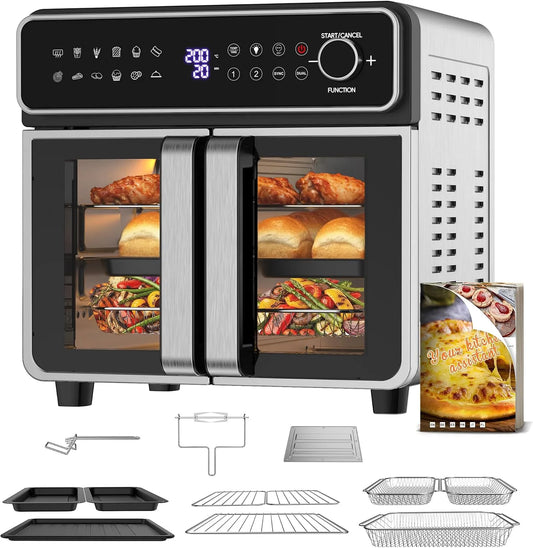 Four électrique 12-en-1, 23 L, 2400 W, 23L Friteuse à Air Chaud Familles, 200°C, 2400W Air Fryer, Grande Fritteuse Sans Huile Famille, Mini Forno