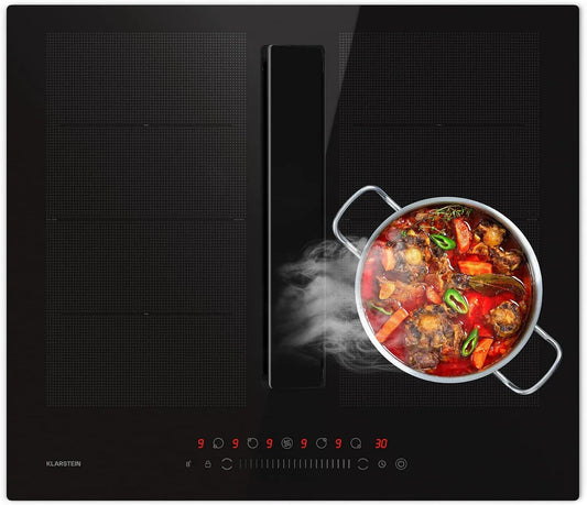 Klarstein Plaque à induction, 60 cm, 6400 W, 600 m3/h, table de cuisson à induction, zone flexible, tactile, Flexzone, Klarstein Chef-Fusion plaque à
