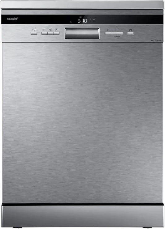 Lave-vaisselle, 60 cm, 8 programmes, 44 dB, COMFEE' FD1435E-x, pose libre, acier inoxydable, Paniers Flexibles, Ouverture Automatique, Départ différé