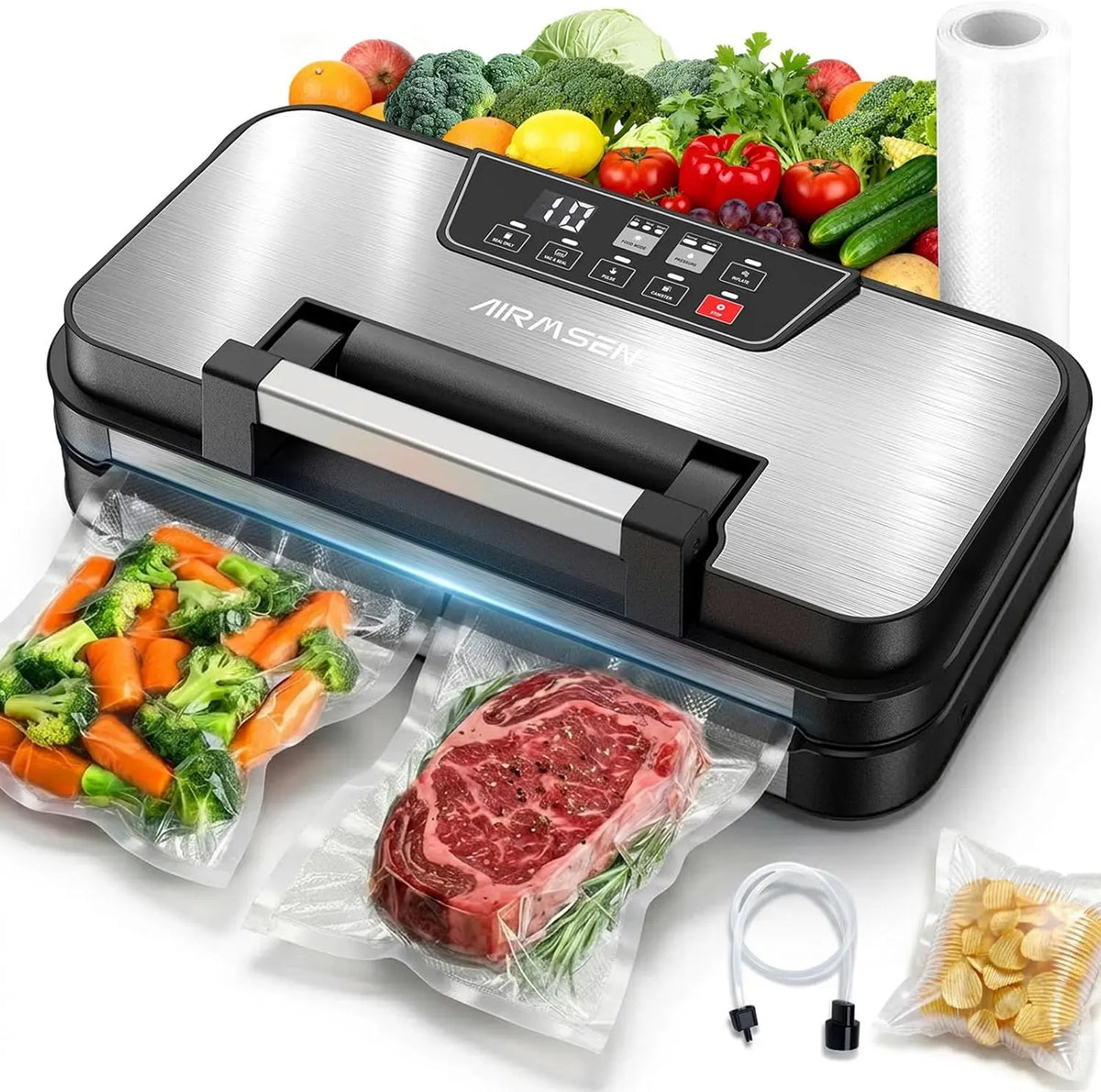 coupe-sac, appareil de mise sous vide alimentaire, 30 cm, 95 kPa, pour aliments secs et humides, AIRMSEN