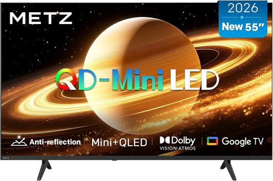 Google MNH7000Z Smart TV, 55 pouces, téléviseur, 4K UHD, QLED, HDR, son Dolby, Bluetooth, 2026 Nouveau Modèle, 139 cm, Metz Mini LED Smart TV 55