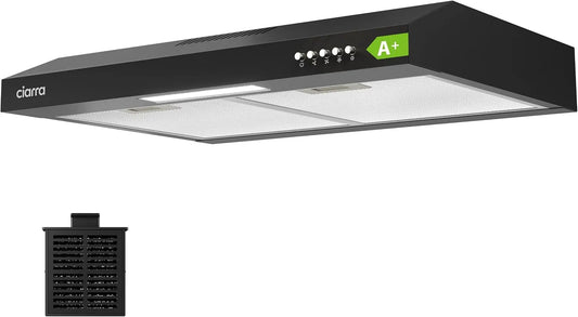 CIARRA CBCB6903D CBCF009 Hotte aspirante, 60cm, 220 m3/h, classe énergétique A, hotte de cuisine, évacuation et recyclage, éclairage LED, noir