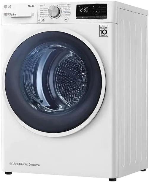 LG RH80V9AVHN Sèche-linge, 8 kg, classe énergétique A, pose libre, Wi-Fi, Inverter, blanc, Chargement frontal, Pompe à chaleur, Eco Hybrid, interface