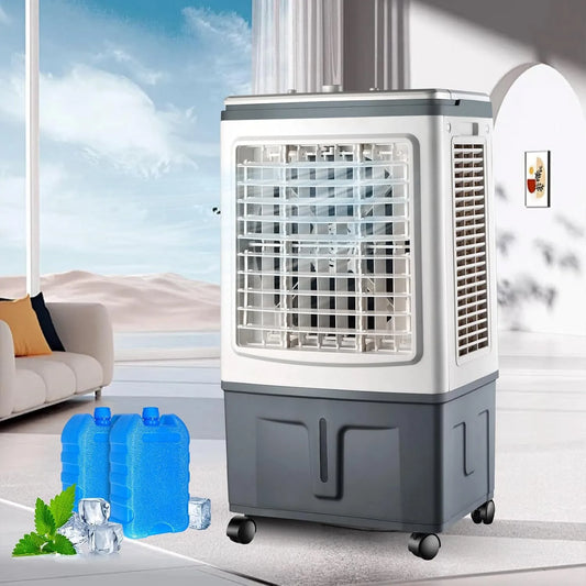 Climatiseur 4-en-1, 30 L, industriel, Humidificateur avec 2 Packs de Glace, Rafraîchisseur d'Air 30 L 4-en-1 Grand Climatiseur Mobile Mécanique