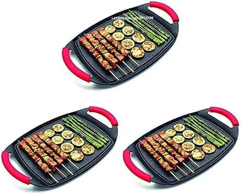 Cuisinière avec four, 36 cm, gril, vitrocéramique, gaz, Plancha à rôtir, Pack de 3 poêles grill pour cuisinières à induction
