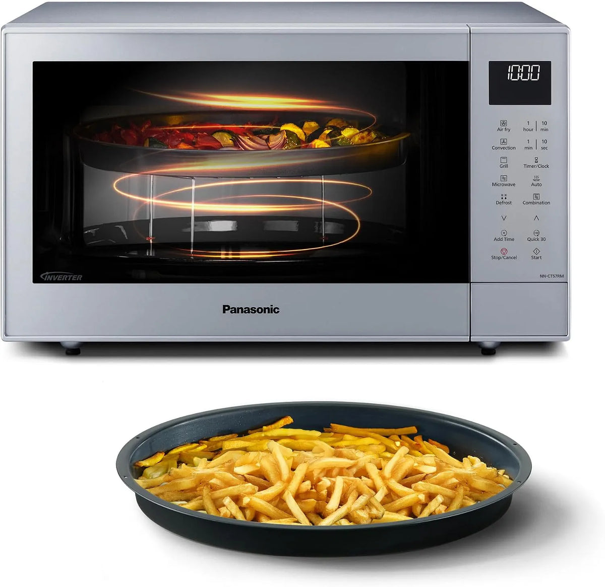 Panasonic NN-CT57RMEPG 4-en-1 Micro-ondes, 27 L, 1000/1300 W, 19 programmes, gril, Inverter, four micro-ondes, argenté, Chaleur Tournante, panier de