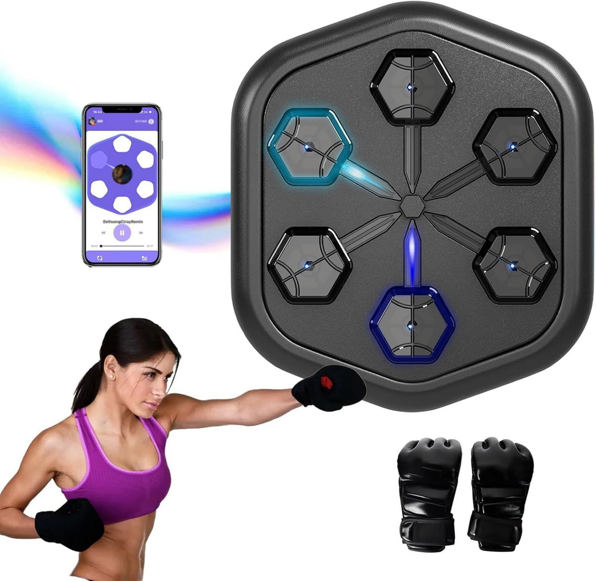 Machine de boxe musicale - montage mural, commande via application, connexion Bluetooth