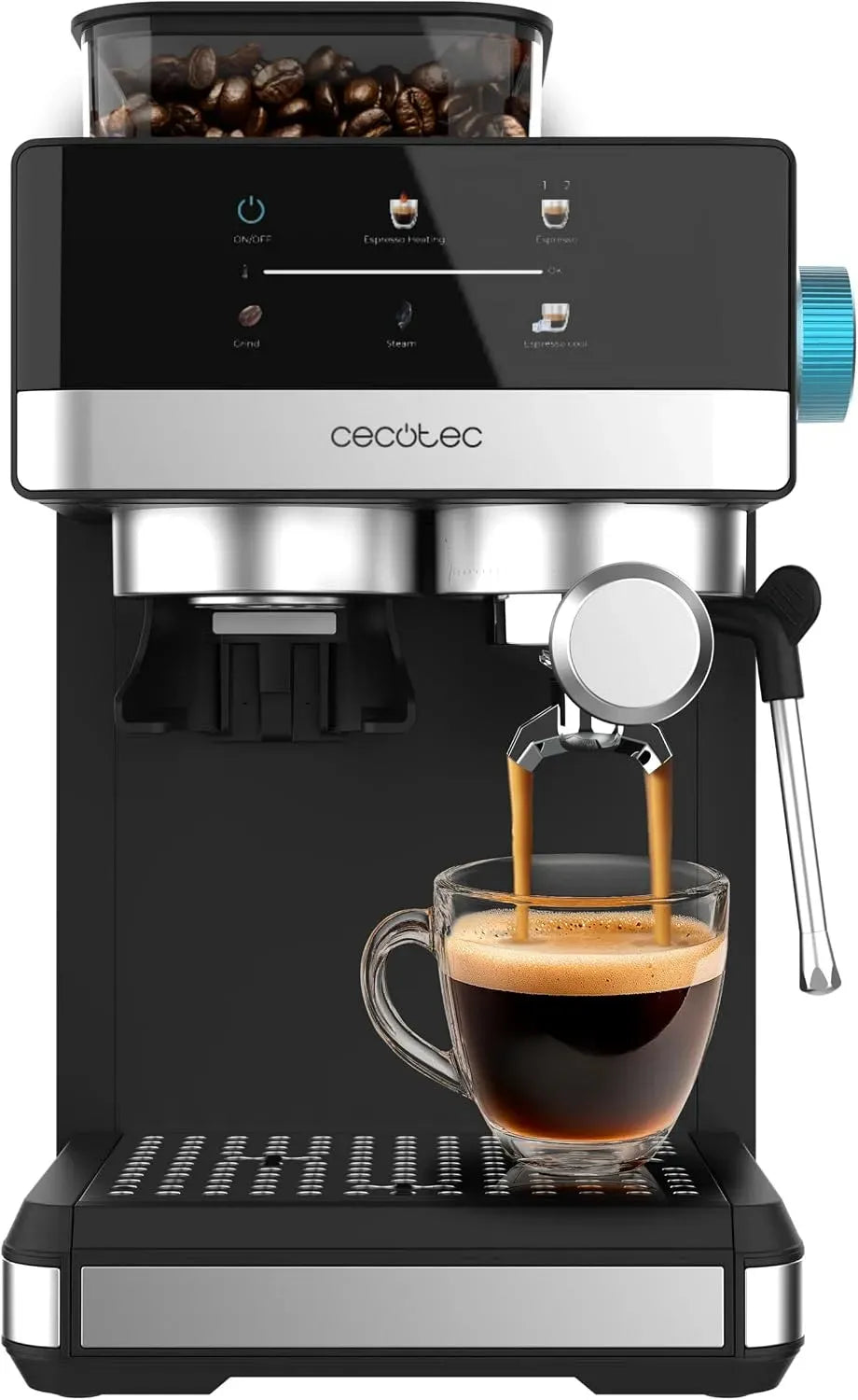 Cecotec 20Bars Mousseur à lait, 1,7 L, 1350 W, émulsionneur à lait, tactile, grand réservoir, Machine à Café Expresso Power Espresso 20 Grind +