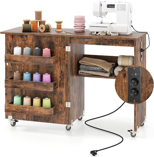 Machine à Coudre, Armoire, Étagère, Table, machine à coudre électrique, roulettes de déplacement, décoration de salon, COSTWAY