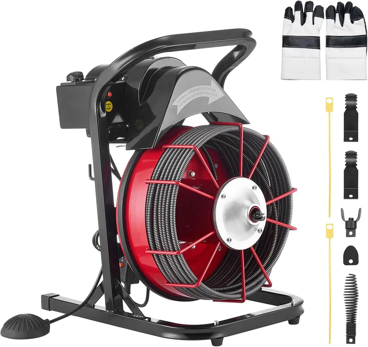 VEVOR Machine de Débouchage, Interrupteur, 15 m, 13 mm, 150 mm, pour Canalisations Tuyaux 50-150 mm