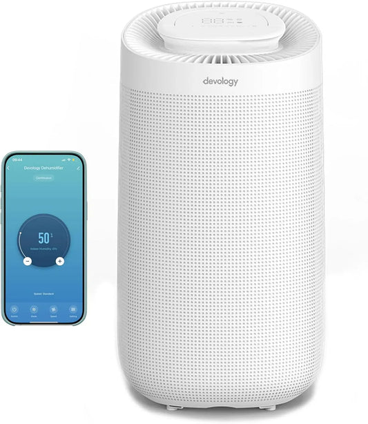 Déshumidificateur, 3,2 L, Déshumidificateur 12L/Jour 24H, portable, minuteur, Wi-Fi, grand réservoir, WIFI App, Réservoir d'eau de 3,2L