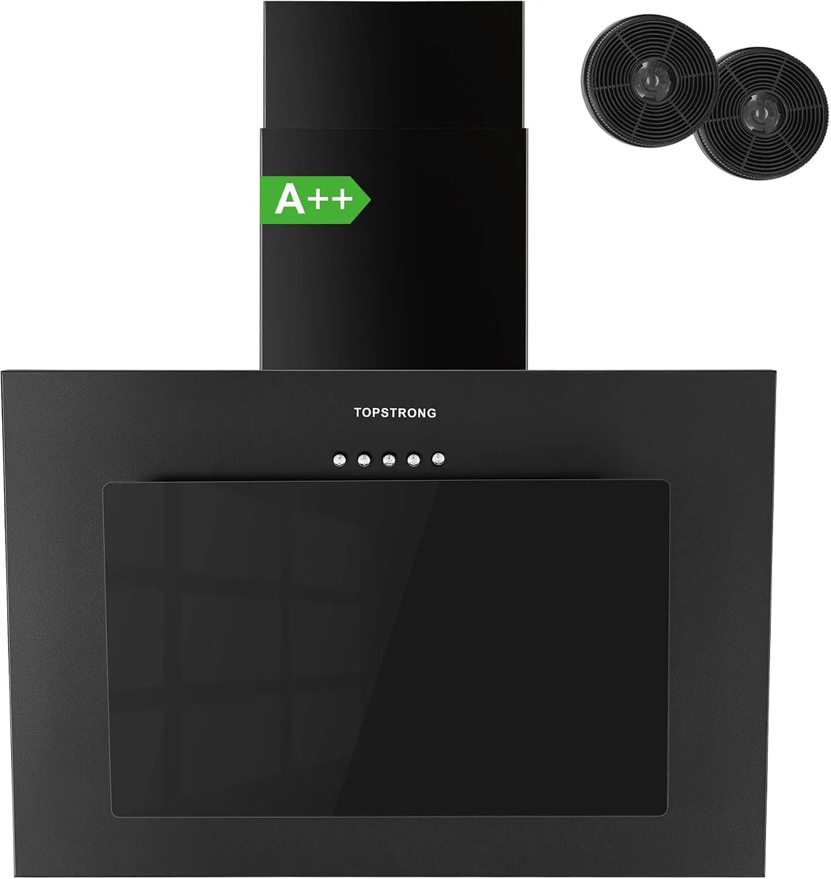 Hotte aspirante, 60cm, 350 m3/h, 56 dB, classe énergétique A, hotte de cuisine, TopStrong, inclinée, évacuation et recyclage, 3 vitesses, silencieux